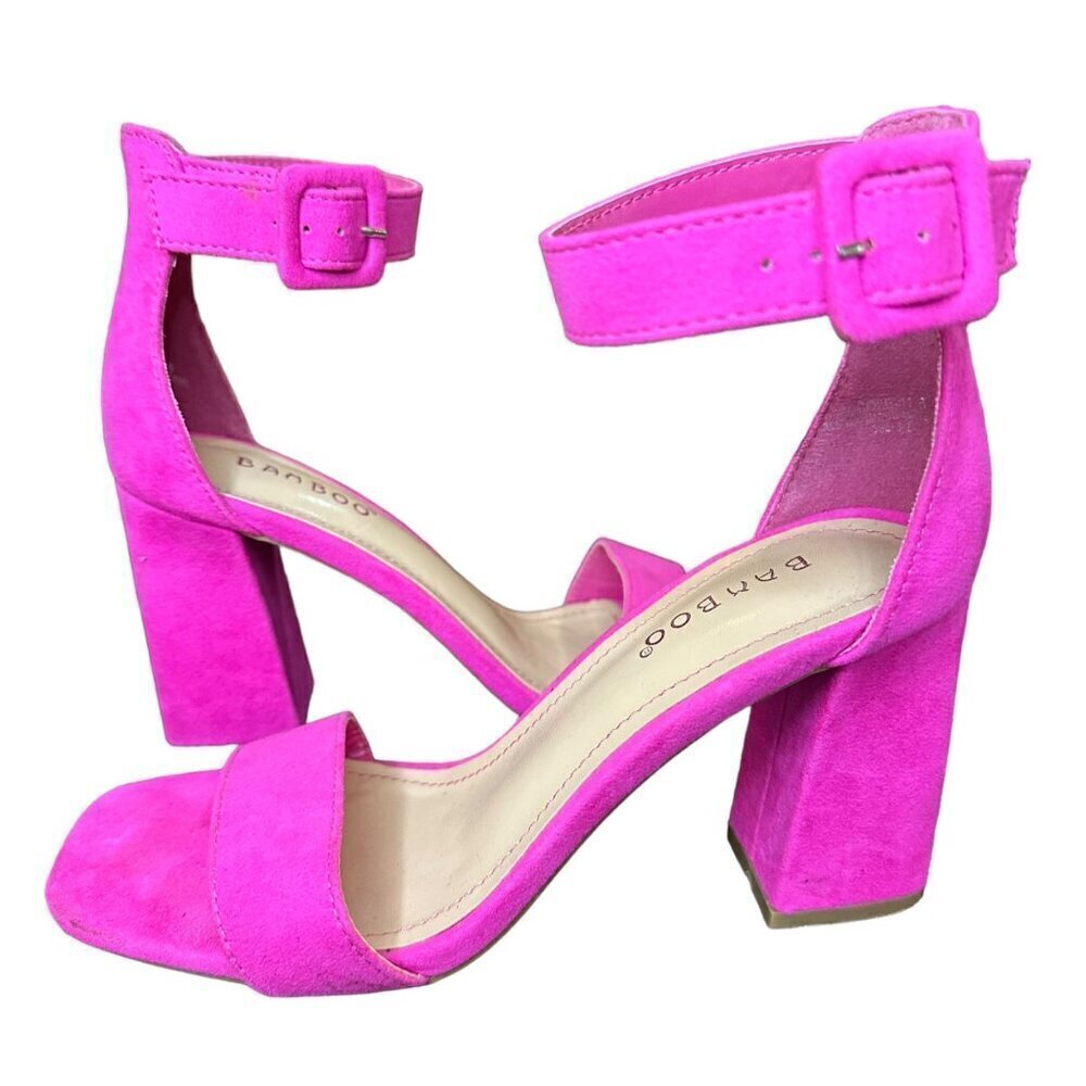 Bamboo Nicole Square Open Toe Block‎ Chunky Heel Barbie HOCO Pink Size 6